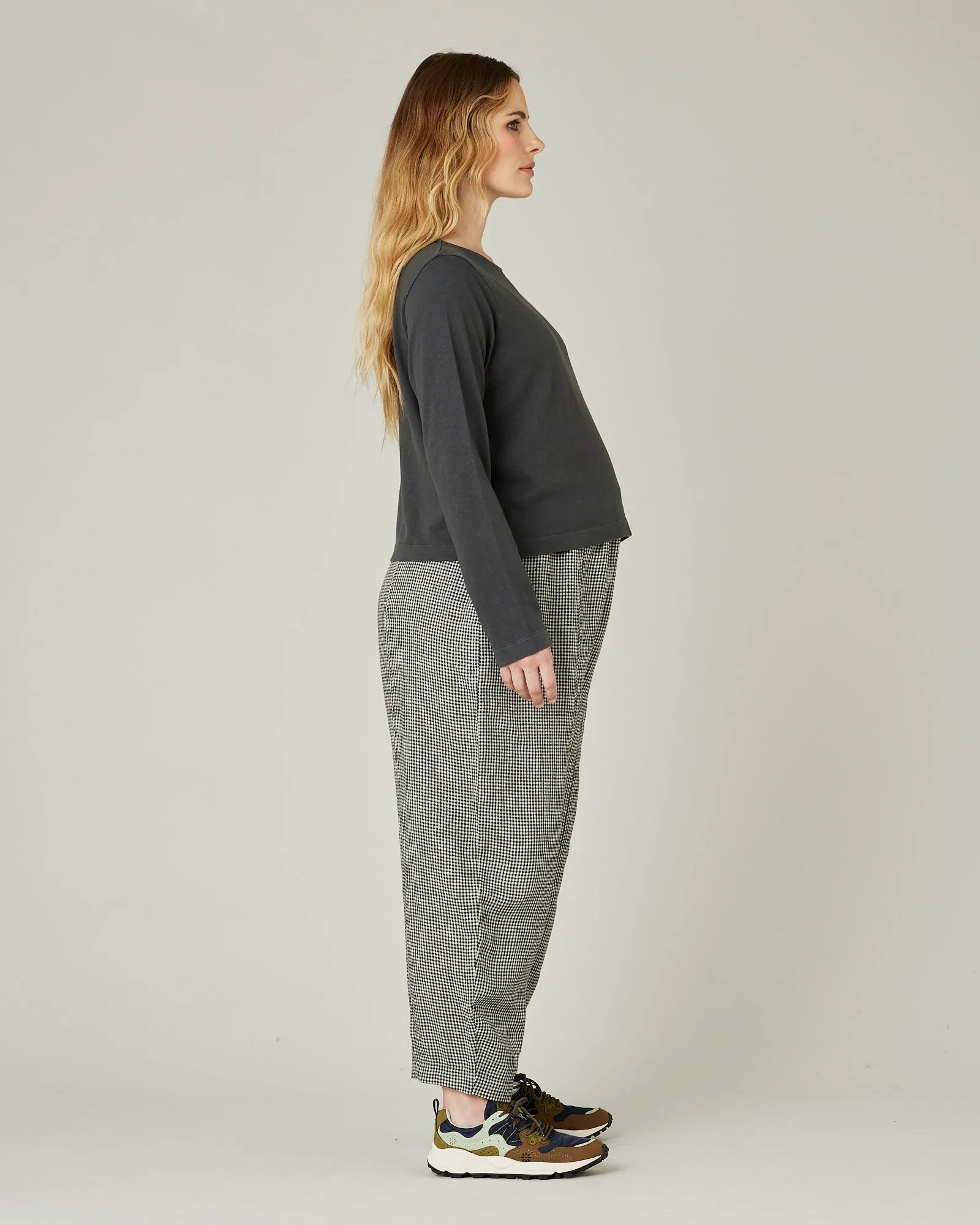 Mabel Black & Stone Micro Gingham Linen Trousers