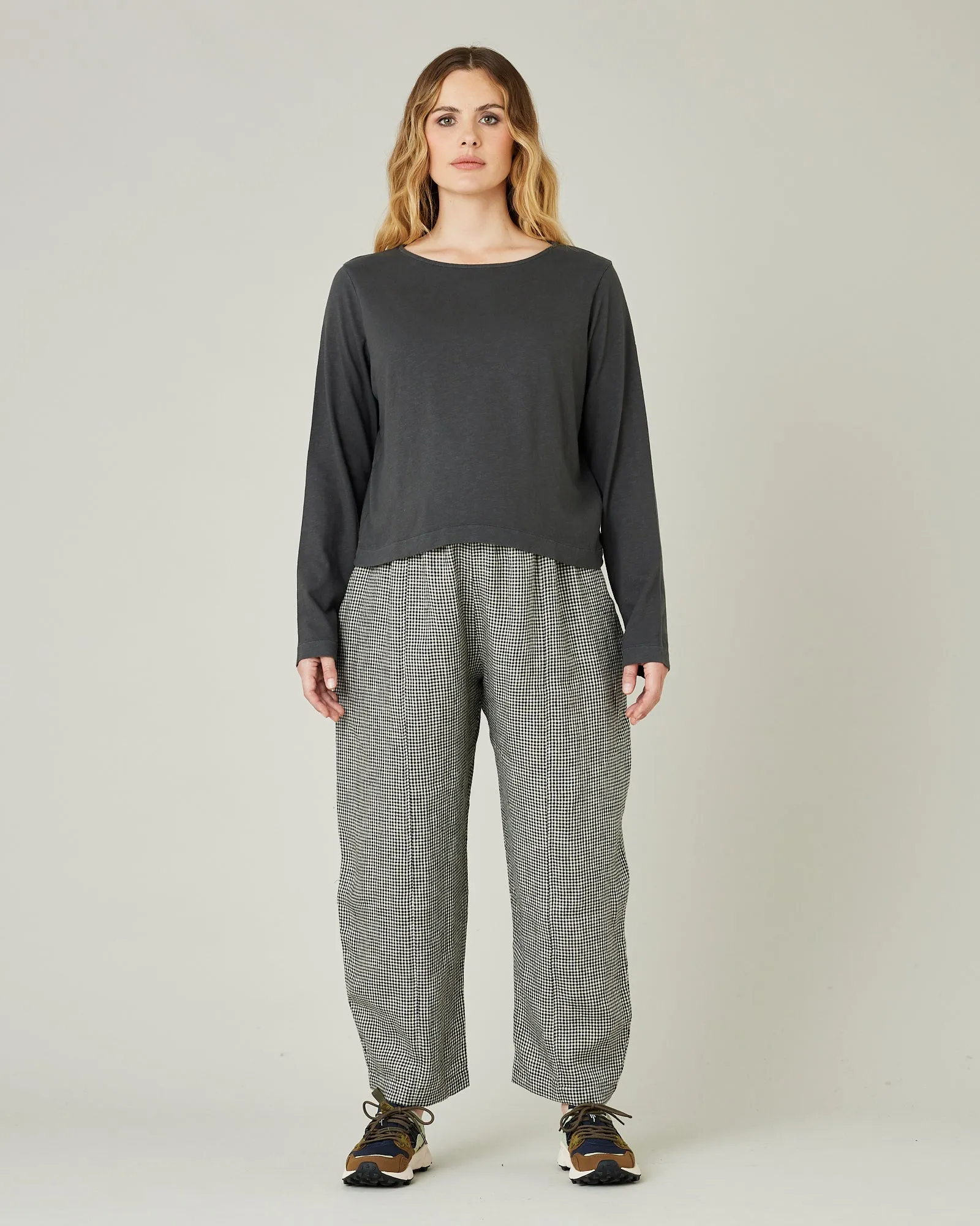 Mabel Black & Stone Micro Gingham Linen Trousers