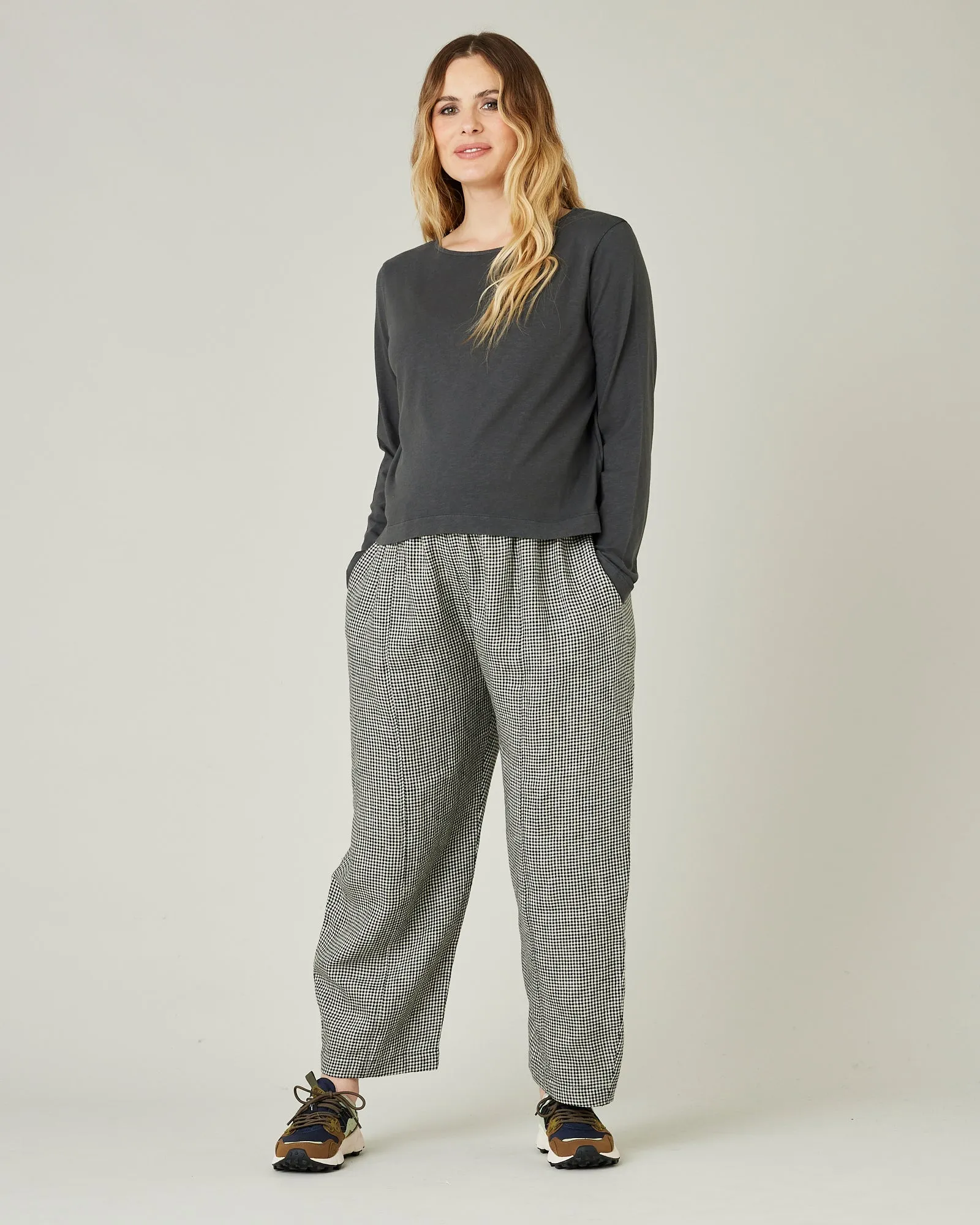 Mabel Black & Stone Micro Gingham Linen Trousers