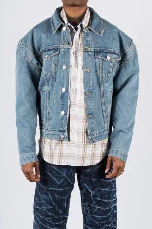 MARTINE ROSE DENIM JACKET W WIDE SHOULDERS LIGHT BLUE