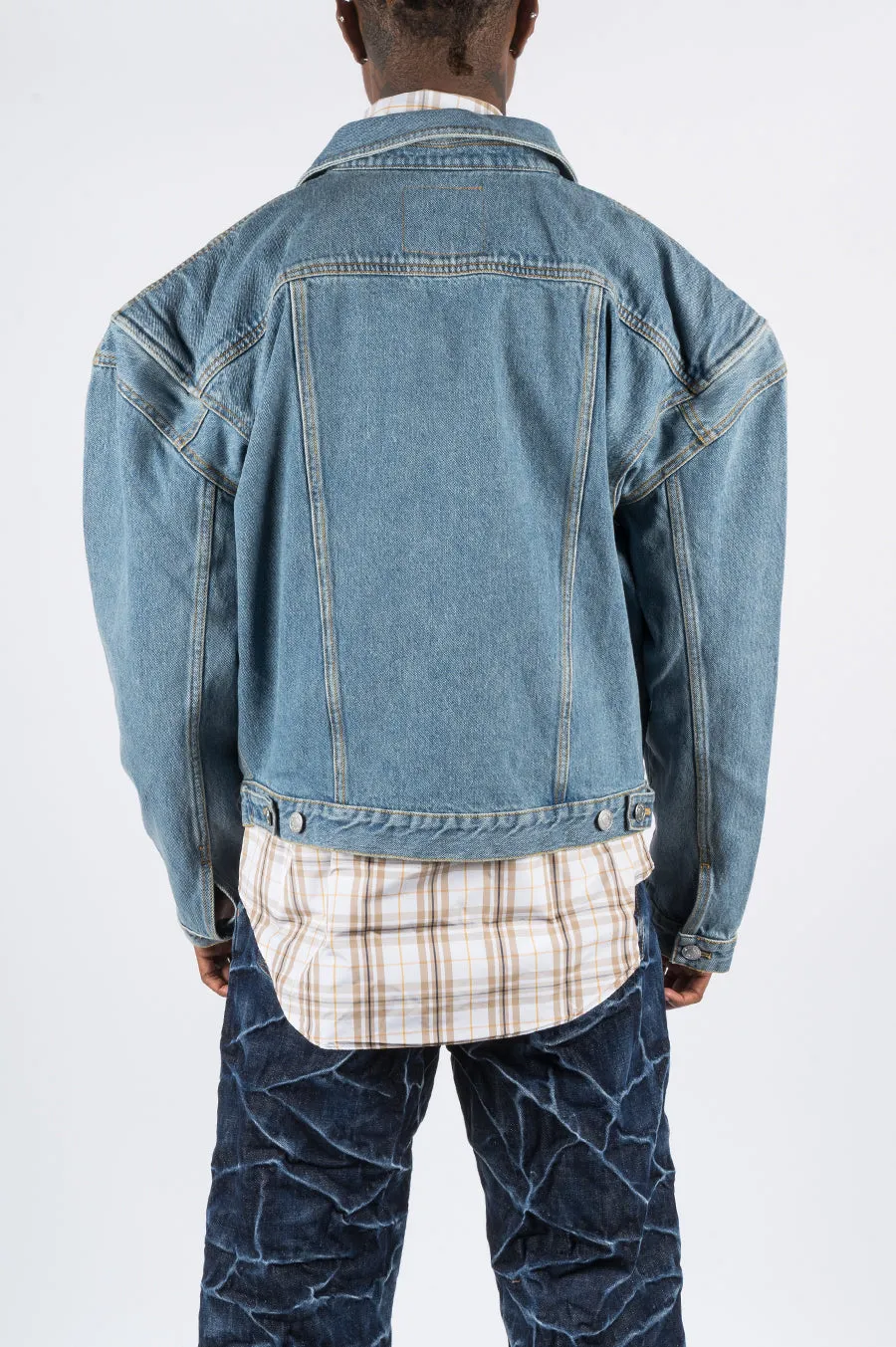 MARTINE ROSE DENIM JACKET W WIDE SHOULDERS LIGHT BLUE