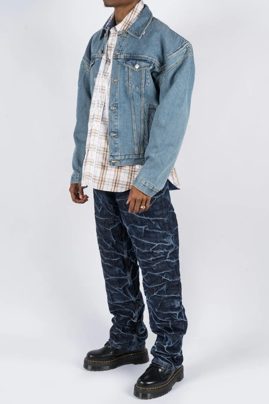 MARTINE ROSE DENIM JACKET W WIDE SHOULDERS LIGHT BLUE
