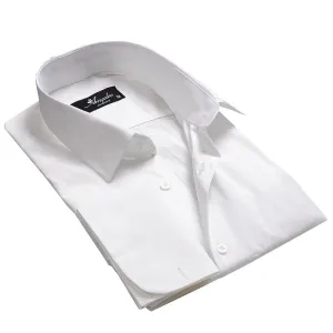 Medium Solid White Mens Slim Fit French Cuff Shirts with Cufflink Holes - Casual and Formal