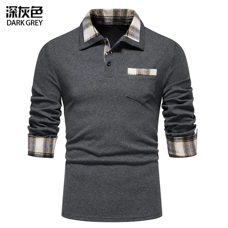 Men Turnover Collar Pockets Long Sleeves T-Shirt