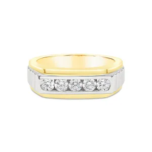 Men's 5-Stone Diamond Channel Set Ring in Two-Tone Gold