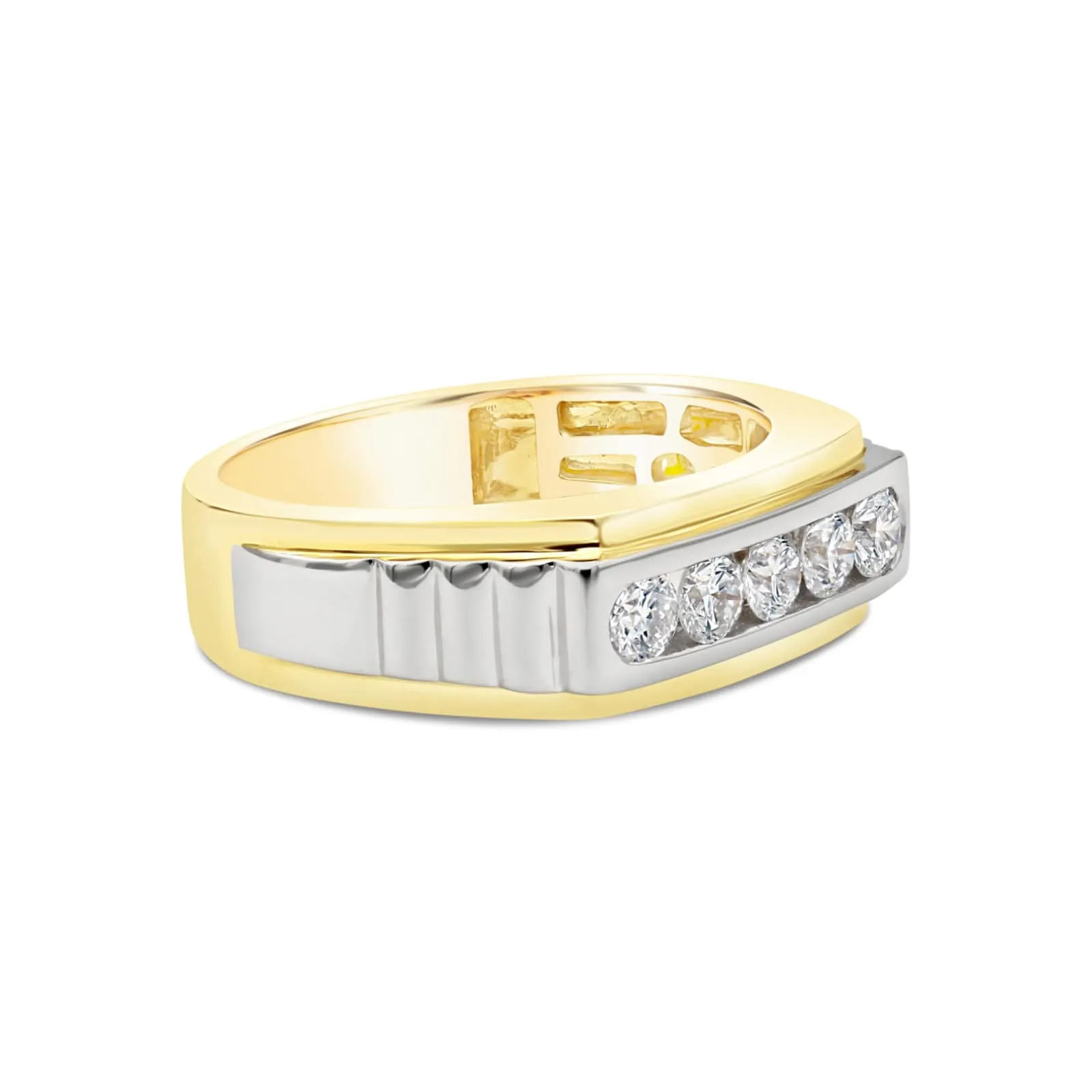 Men's 5-Stone Diamond Channel Set Ring in Two-Tone Gold