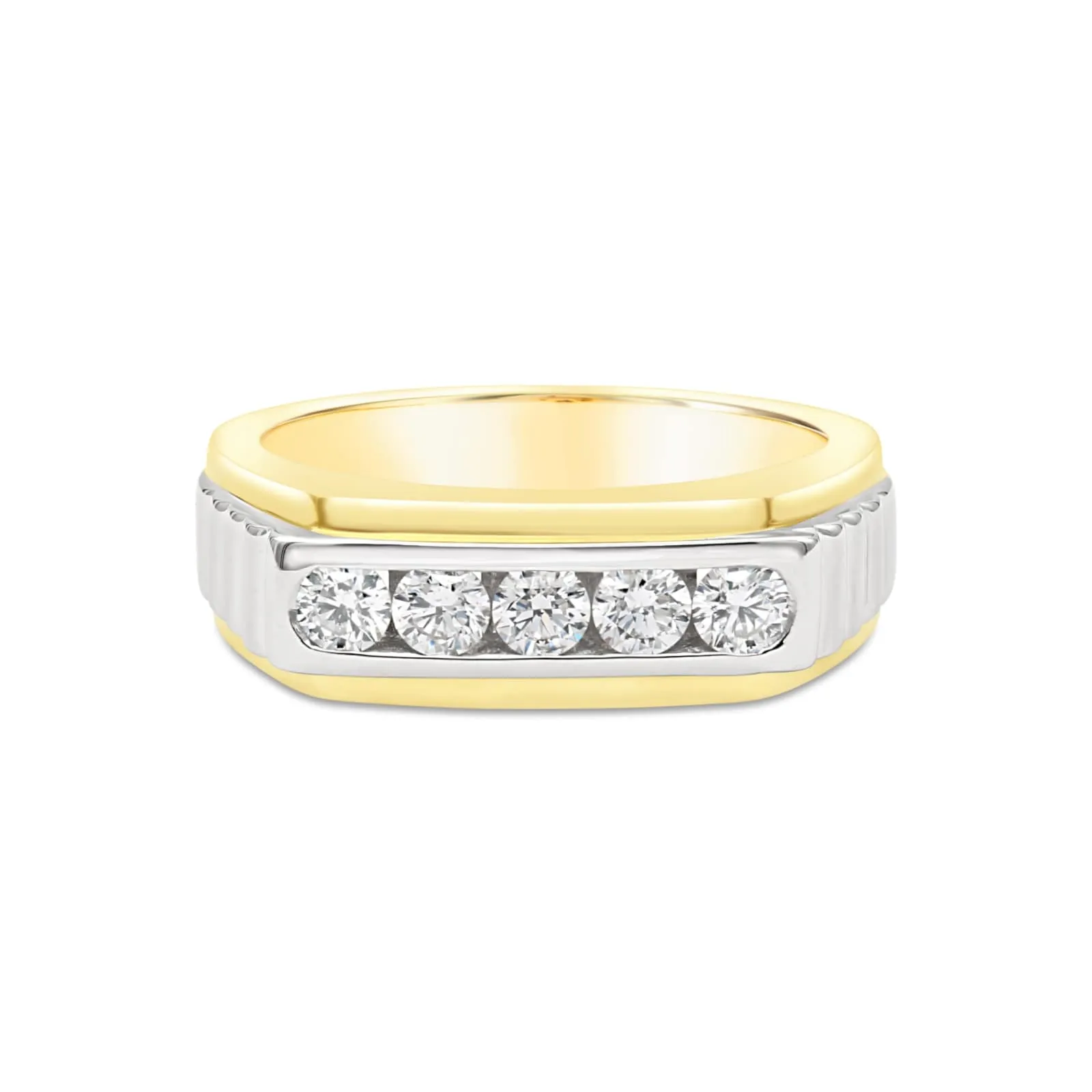 Men's 5-Stone Diamond Channel Set Ring in Two-Tone Gold