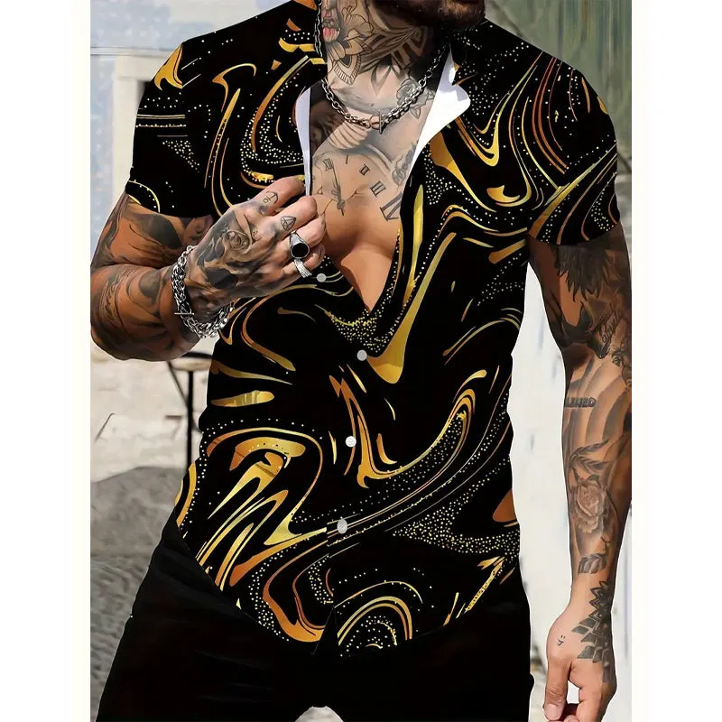 Men's Abstract Pattern 3D Print Short Sleeve Shirts 2411004340
