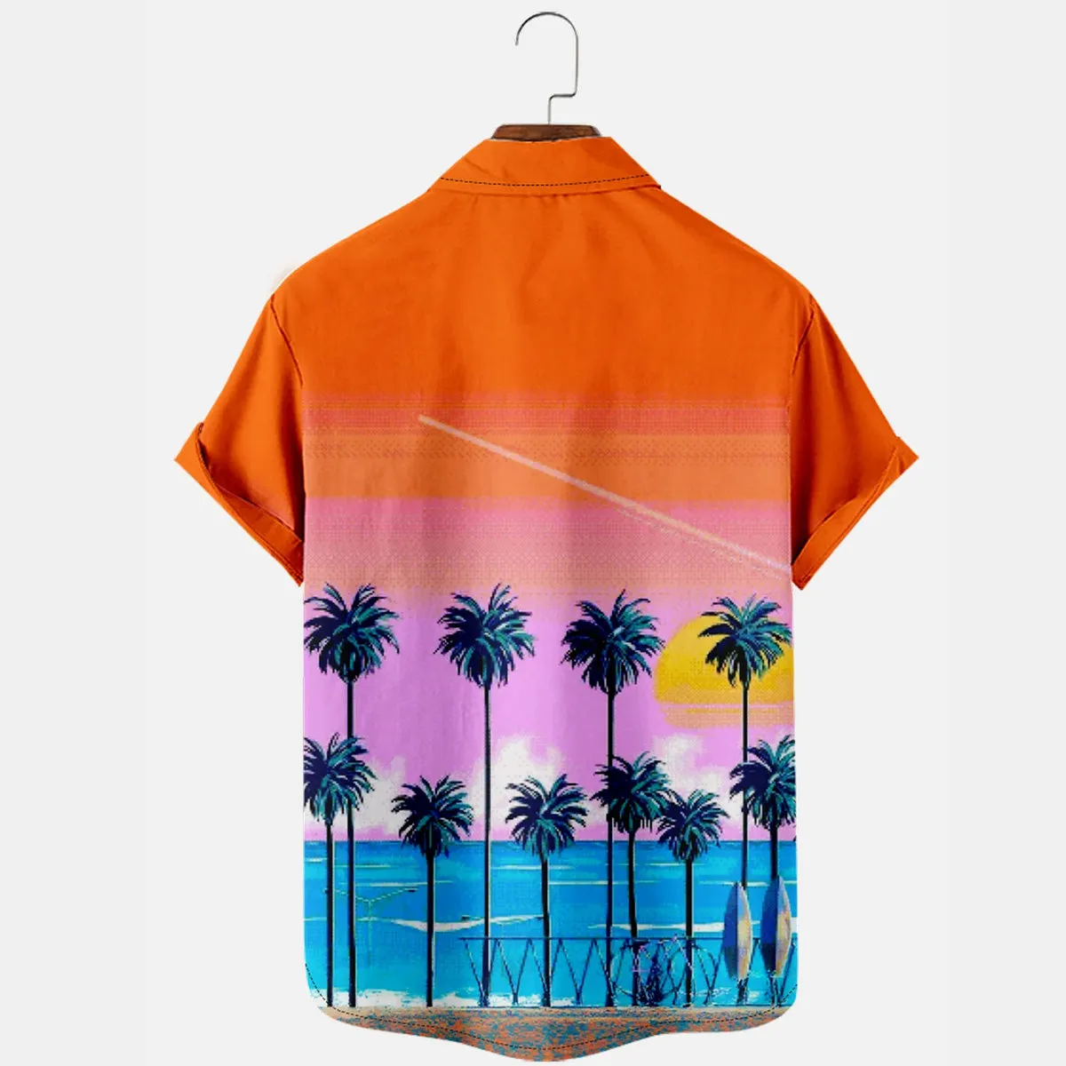 Men's Beach Sunset Palm Tree Coconut Tree Short Sleeve Shirt