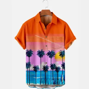 Men's Beach Sunset Palm Tree Coconut Tree Short Sleeve Shirt