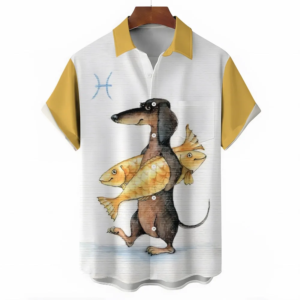 Men's Cartoon Animal Constellation Pattern Print Shirts
