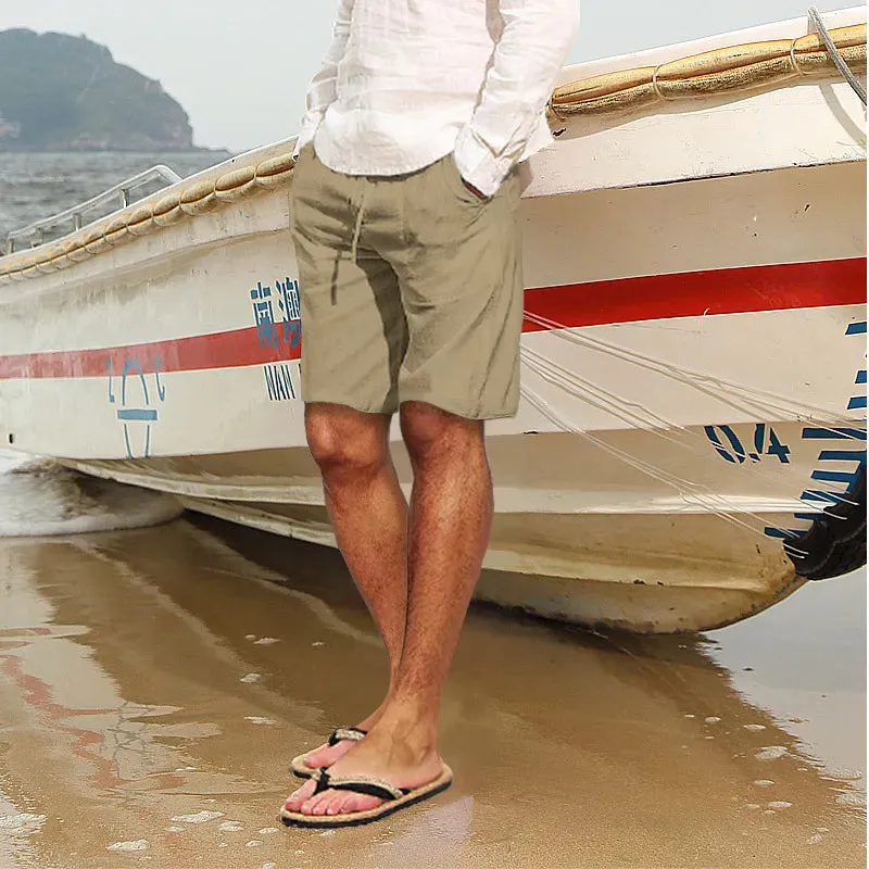 Men's Casual Cotton And Linen Multi-Pocket Shorts
