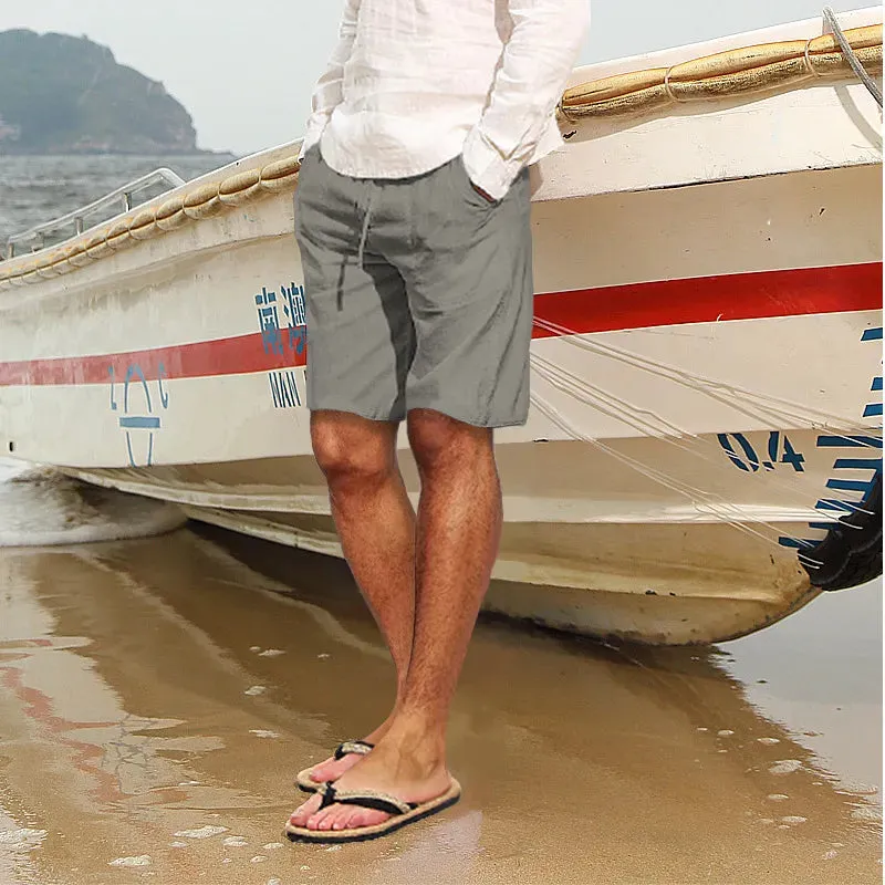 Men's Casual Cotton And Linen Multi-Pocket Shorts