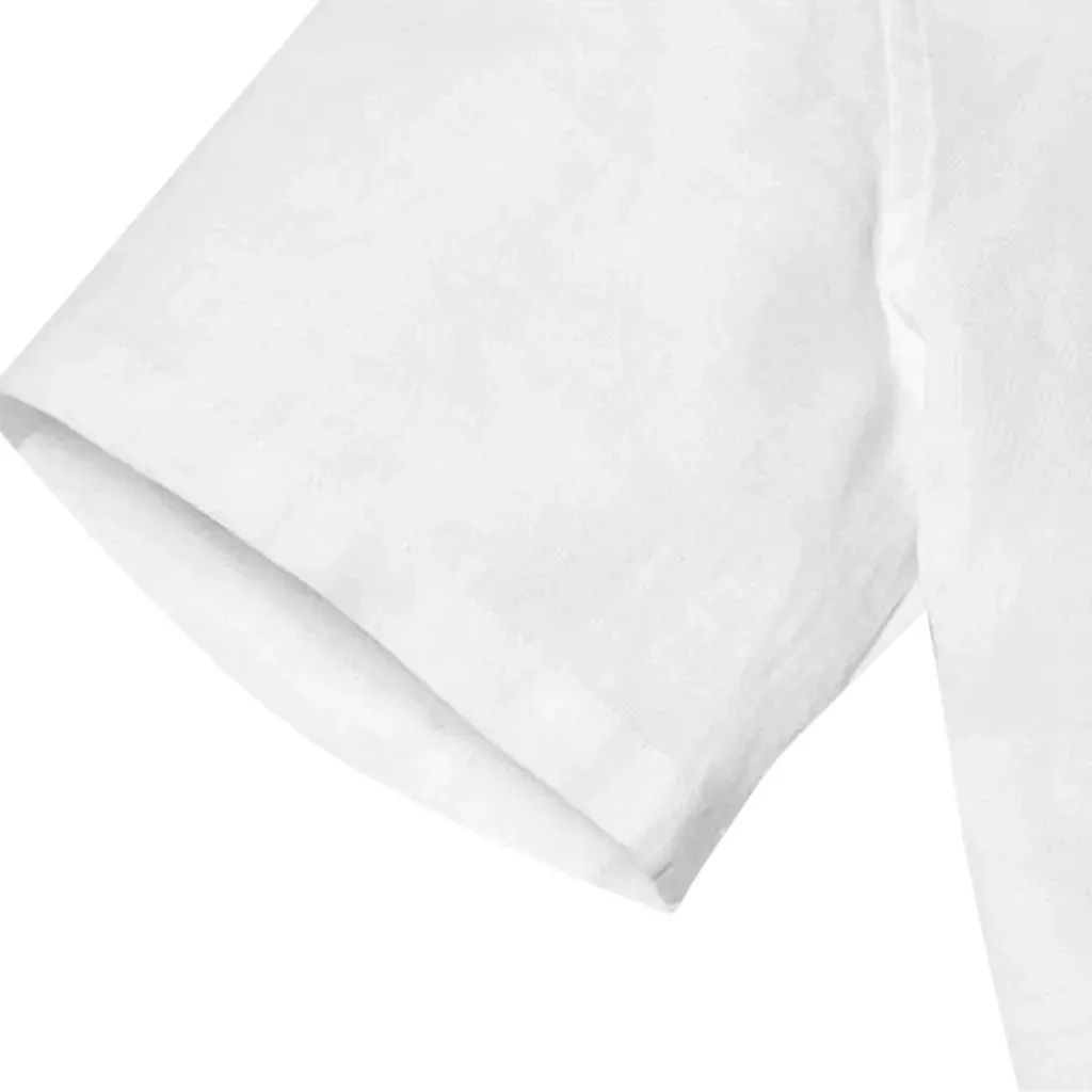 Men's Cotton Linen Shirt Summer Short Sleeved Mens Designer Clothes Plain Shirt Fashion Tops Standing Collar Solid Color T-shirt