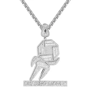 Men's Custom Chasing Money Dollar Bag Baguette Icy Pendant
