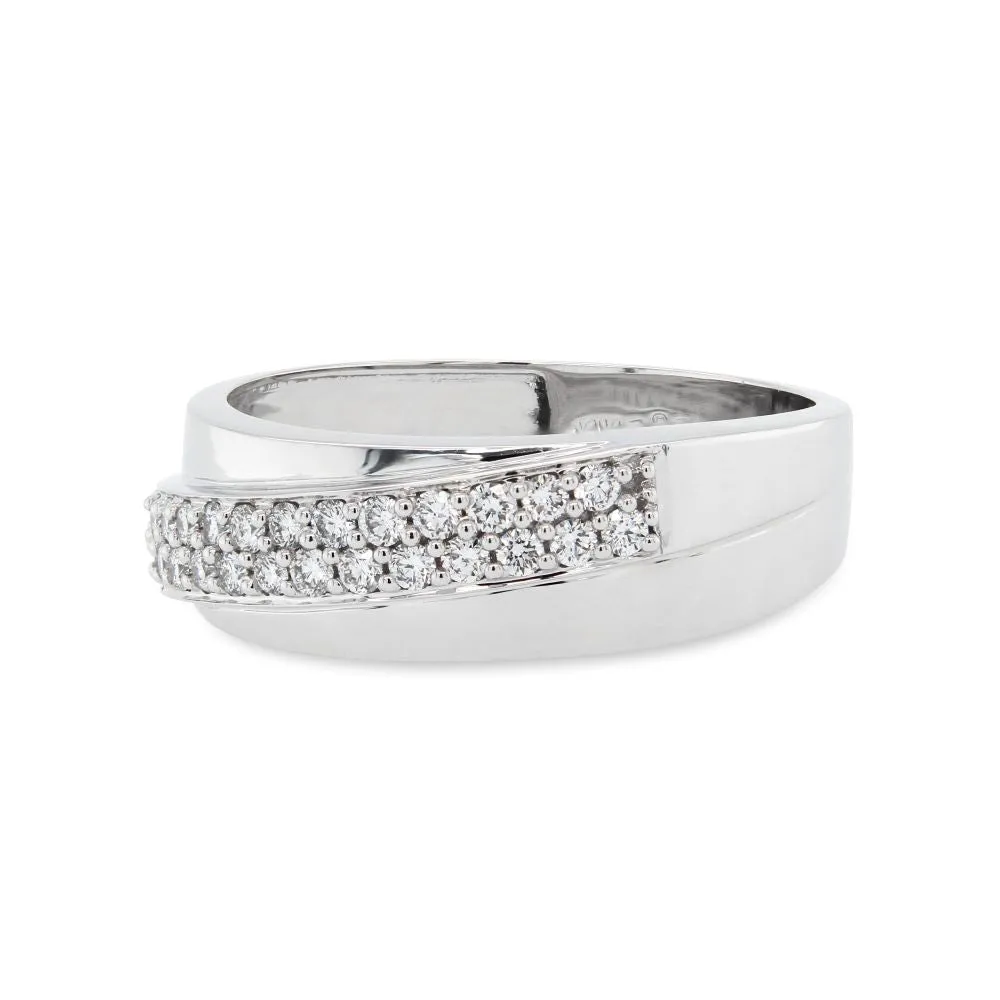 Men's Diagonal Row Diamond Band in White Gold