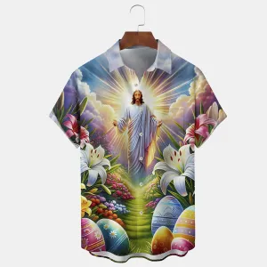 Men's Easter Jesus Egg Print Hawaiian Short Sleeve Shirt