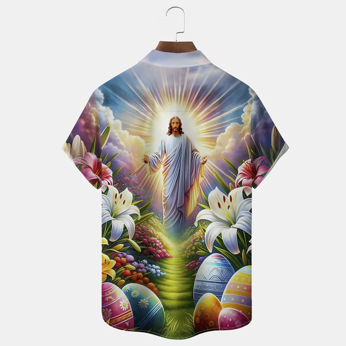 Men's Easter Jesus Egg Print Hawaiian Short Sleeve Shirt