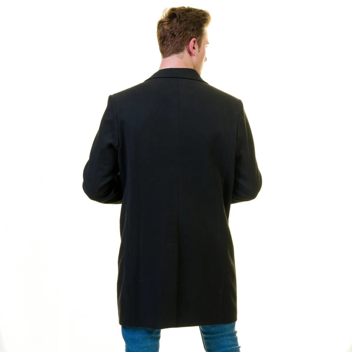 Men's European Black Wool Coat Hooded Jacket Tailor fit Fine Luxury Quality Work and Casual