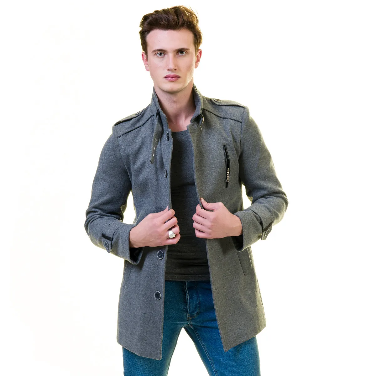Men's European Grey Wool Coat Jacket Tailor fit Fine Luxury Quality Work and Casual