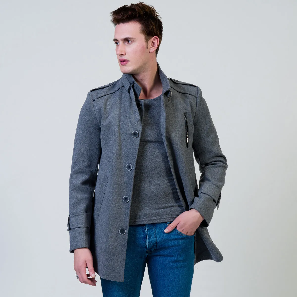 Men's European Grey Wool Coat Jacket Tailor fit Fine Luxury Quality Work and Casual