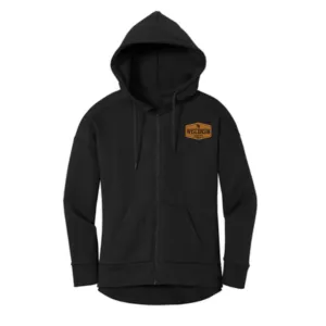 Men's Leather Patch Zip Hoodie - Black