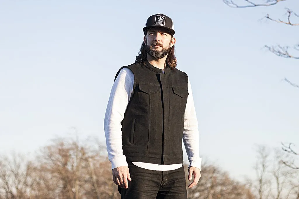 Men's Motorcycle Collar Raw Canvas Heavy Hitter Preacher Higland Vest