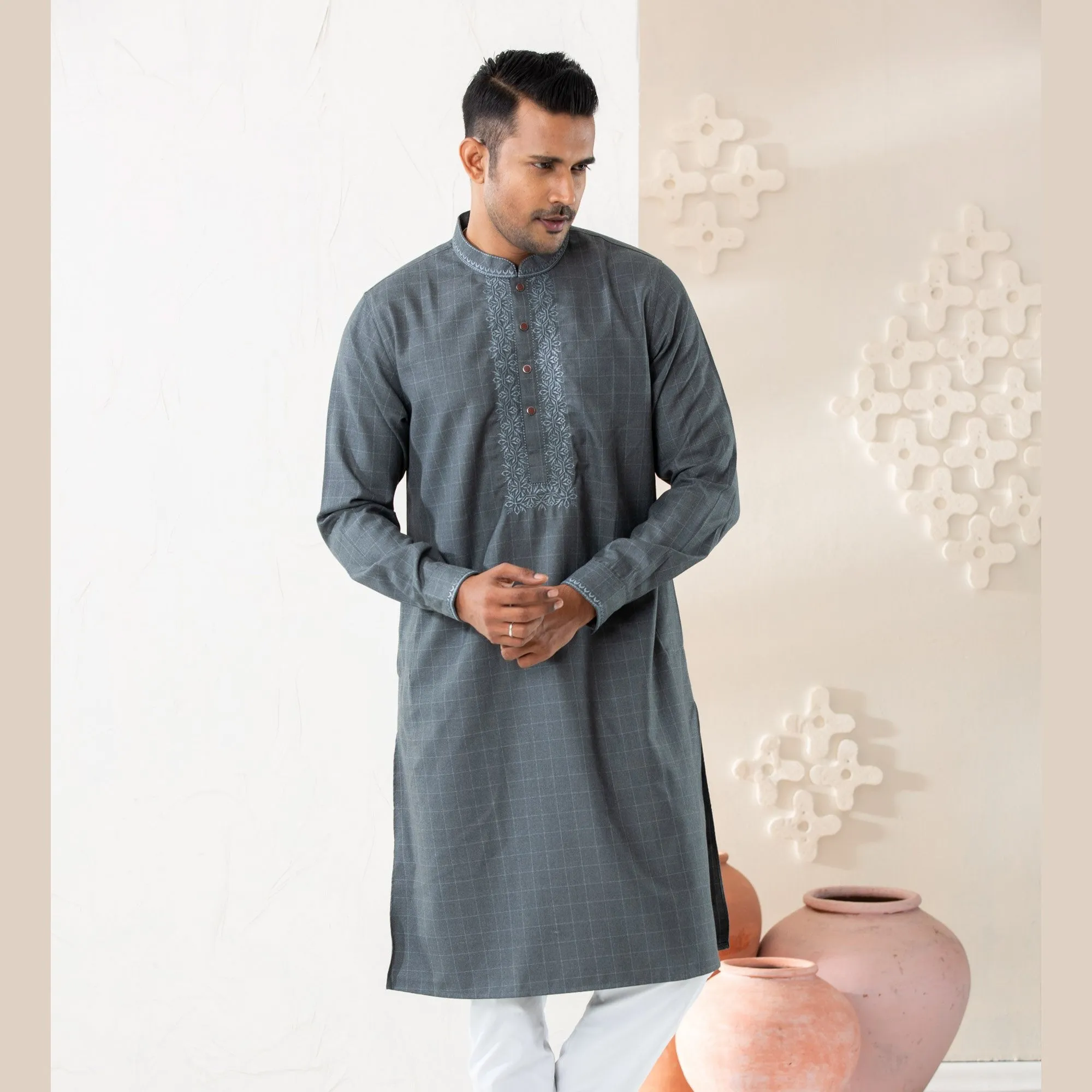 Mens Premium Panjabi-Grey