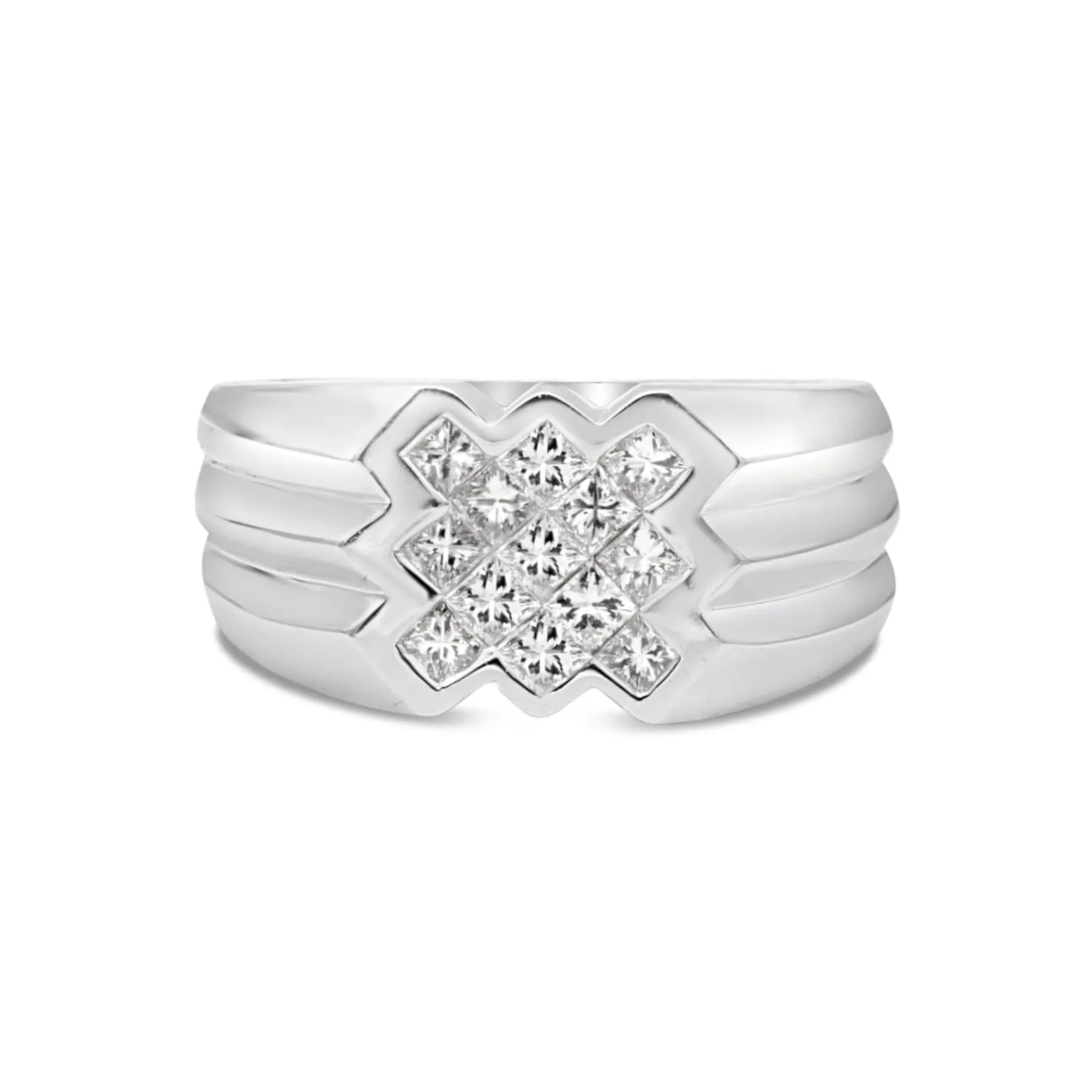 Men's Princess Diamond X Band in White Gold