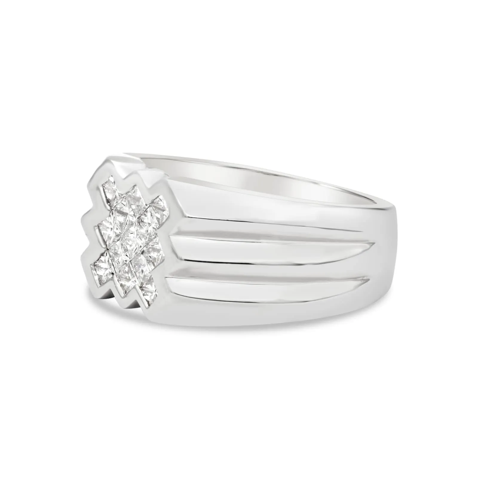 Men's Princess Diamond X Band in White Gold