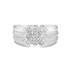 Men's Princess Diamond X Band in White Gold