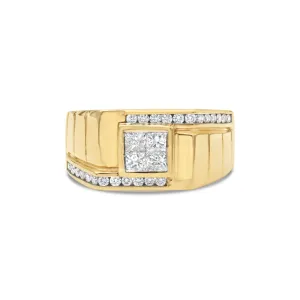 Men's Quad Princess Diamond Ring in Yellow Gold