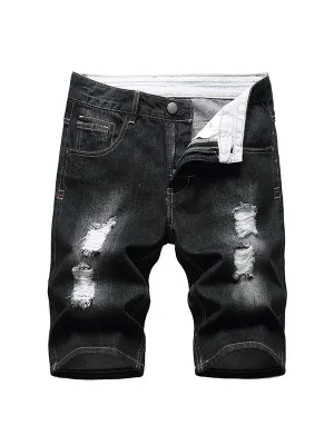 Men's Ripped Light Color Slim Fit Denim Shorts