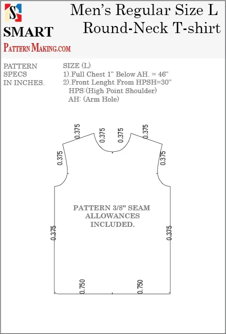 Men's Round Neck T-Shirt Downloadable Gerber/CAD Pattern