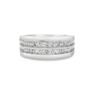Men's Two Row Channel Set Diamond Ring in White Gold