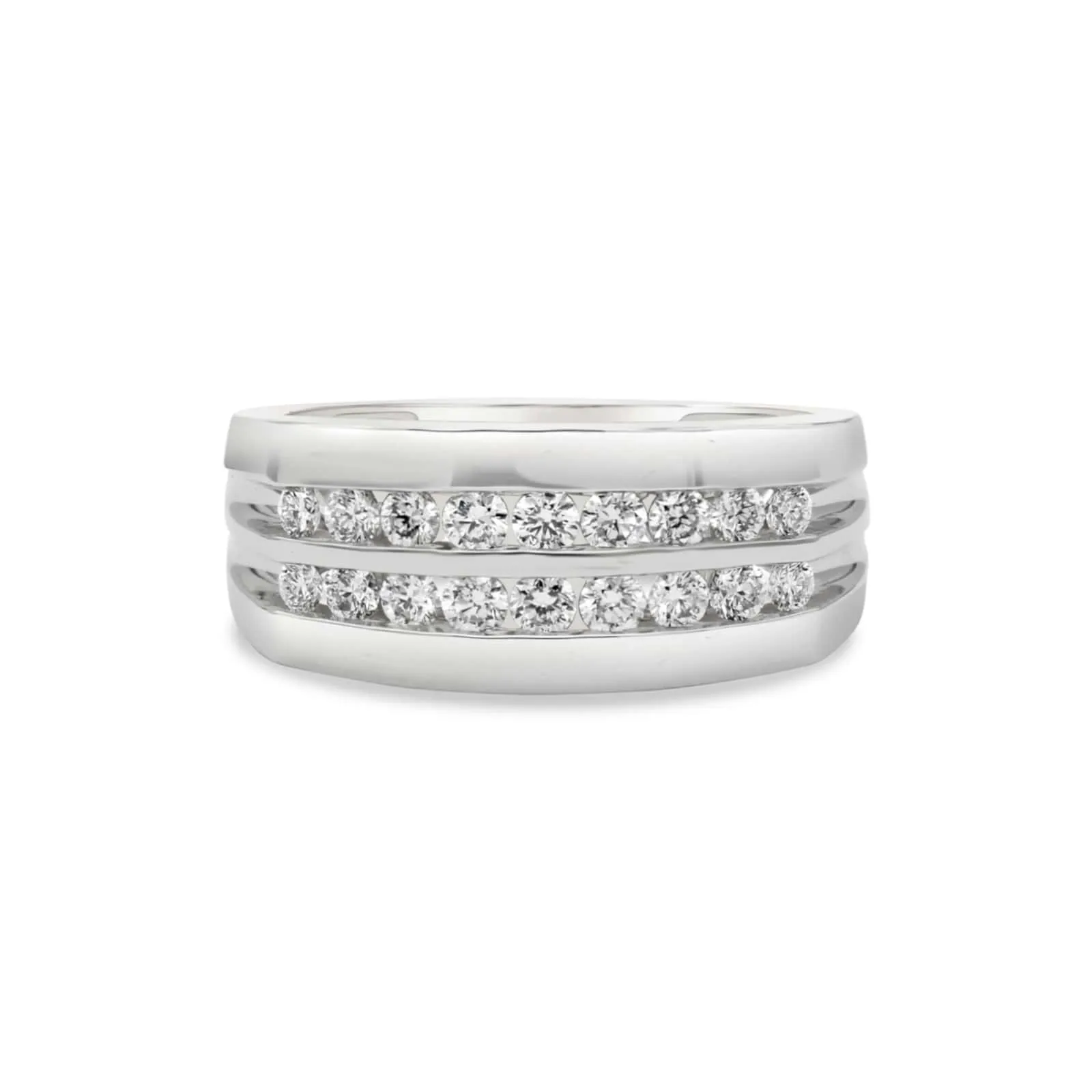 Men's Two Row Channel Set Diamond Ring in White Gold