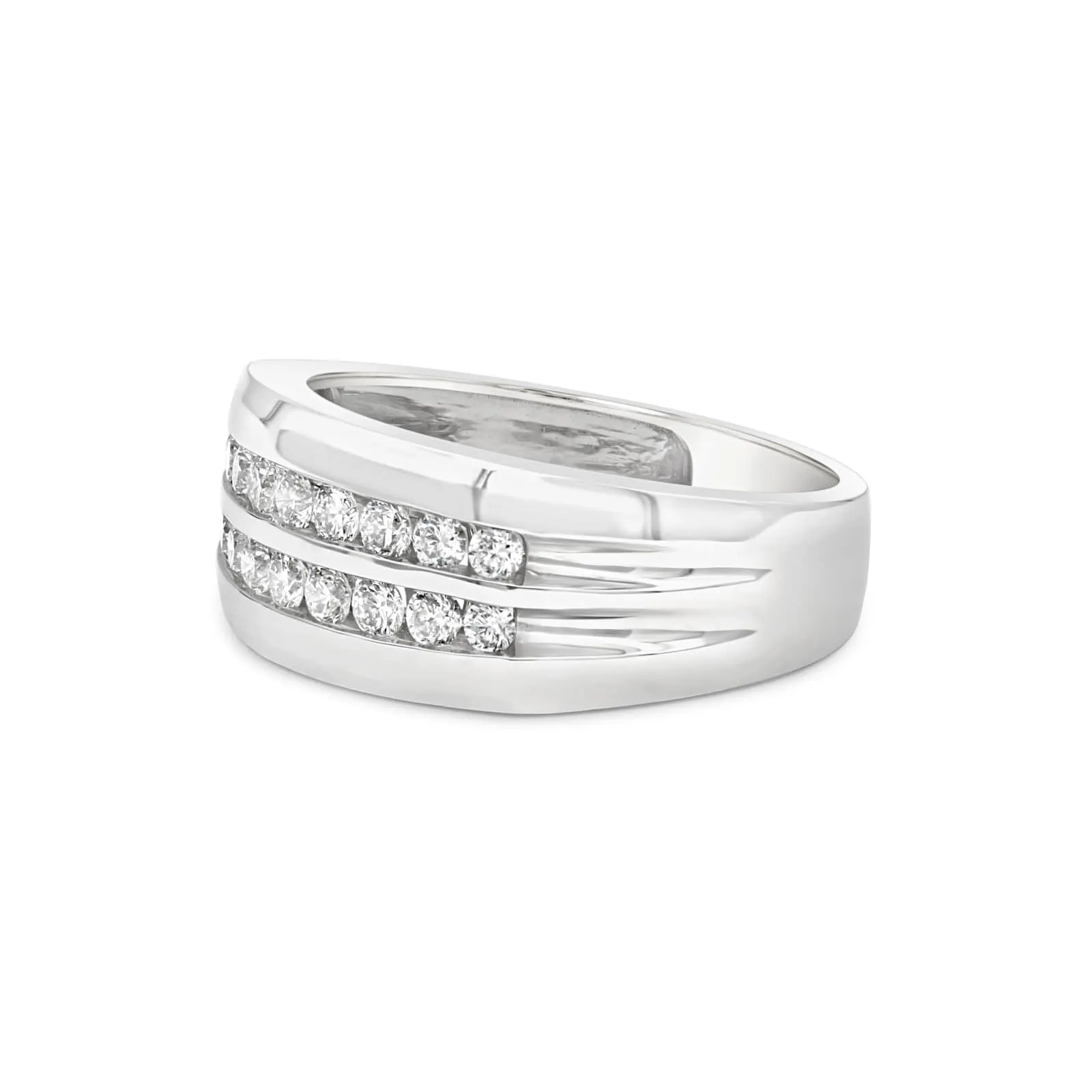Men's Two Row Channel Set Diamond Ring in White Gold