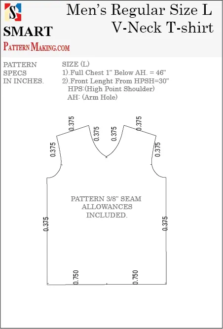 Men's V Neck T-Shirt Downloadable Gerber/CAD Pattern