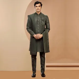 Military Green Sequined  Indo Western With Dupatta