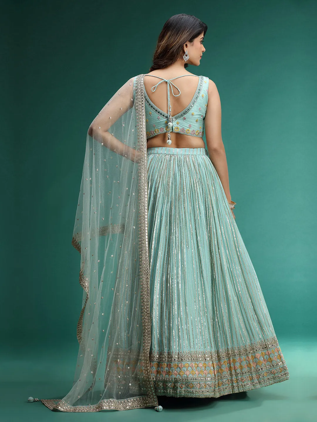 Mirror and Sequence Work Lehenga Choli With Net Dupatta