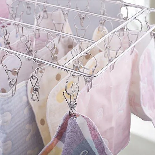 Mobivy Metal Clothespins, Stainless Steel Clothes Drying Rack, Hats Rack, Portable Metal Hanger, Great for Quick Hand Wash of Delicates