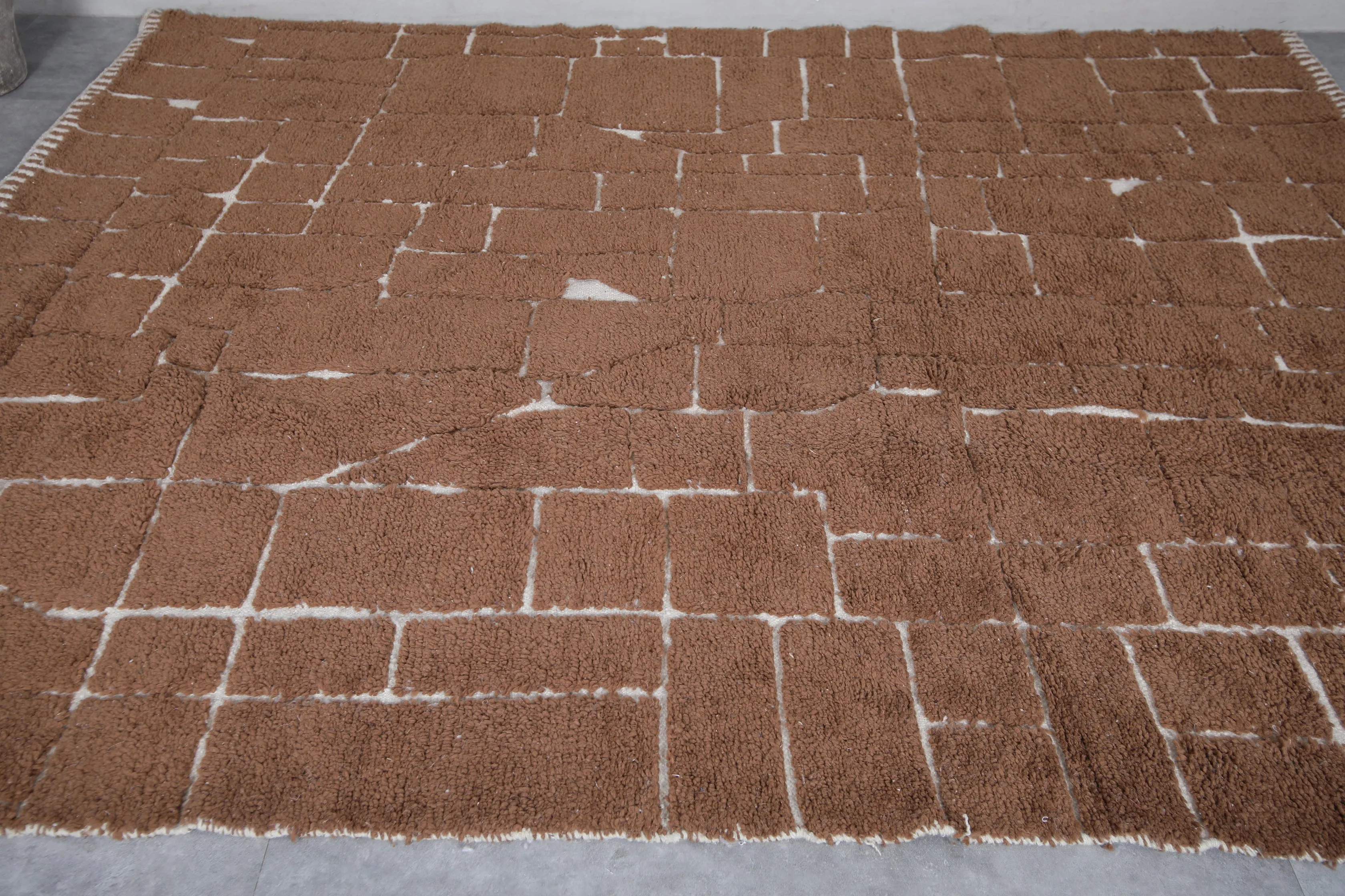 Moroccan Beni Ourain Rug - Handwoven 8.1 x 9.7 Feet | Geometric Brown Wool Design