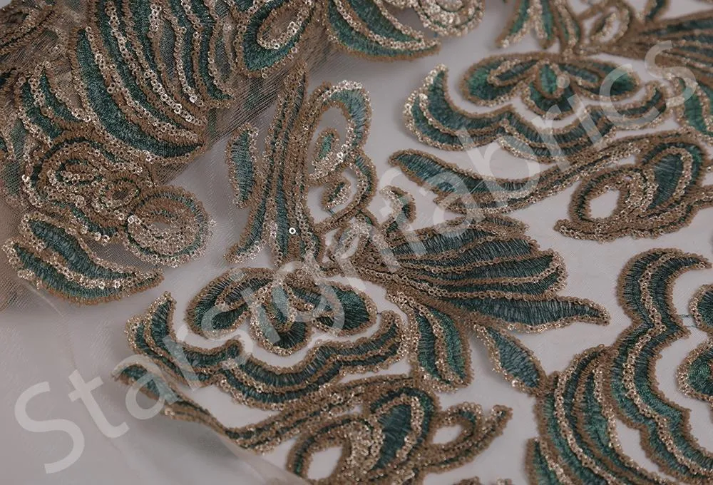 Multicolored Ornamental Embroidered Fabric