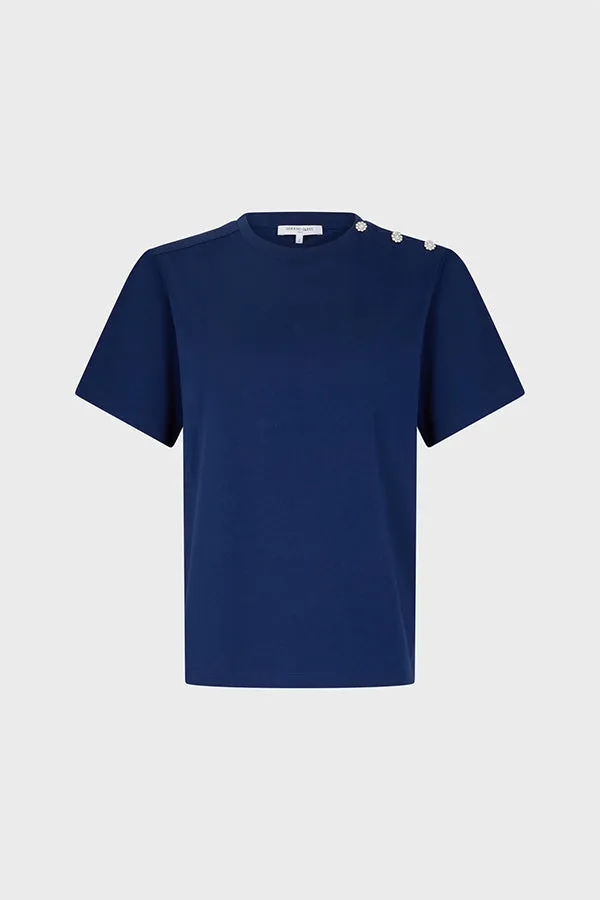MYRTHA NAVY RHINESTONE BUTTONS T-SHIRT
