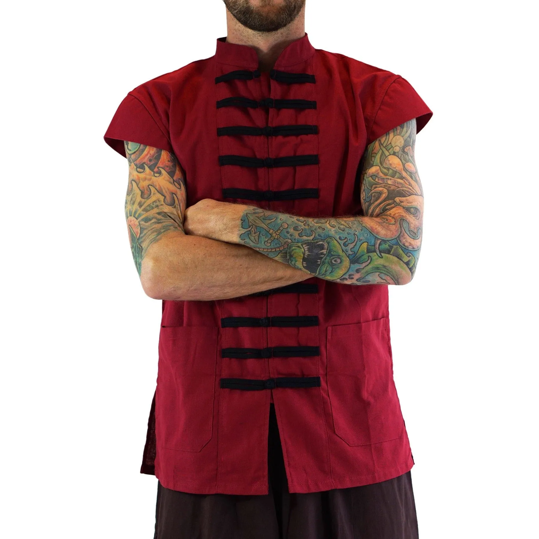 'Naval Pirate Vest' - Plain Cotton - Red