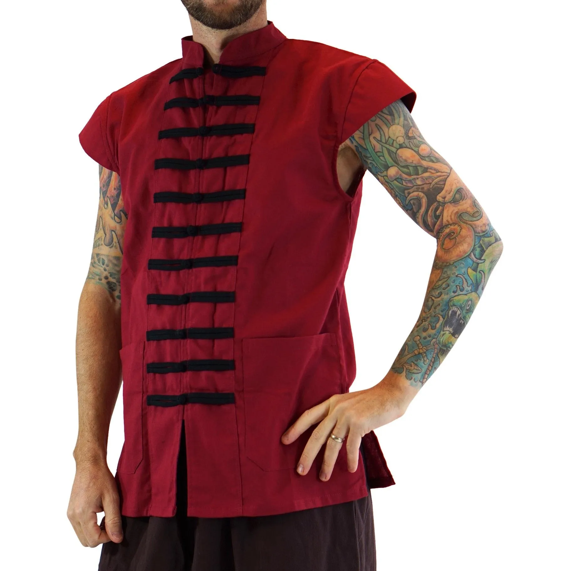 'Naval Pirate Vest' - Plain Cotton - Red