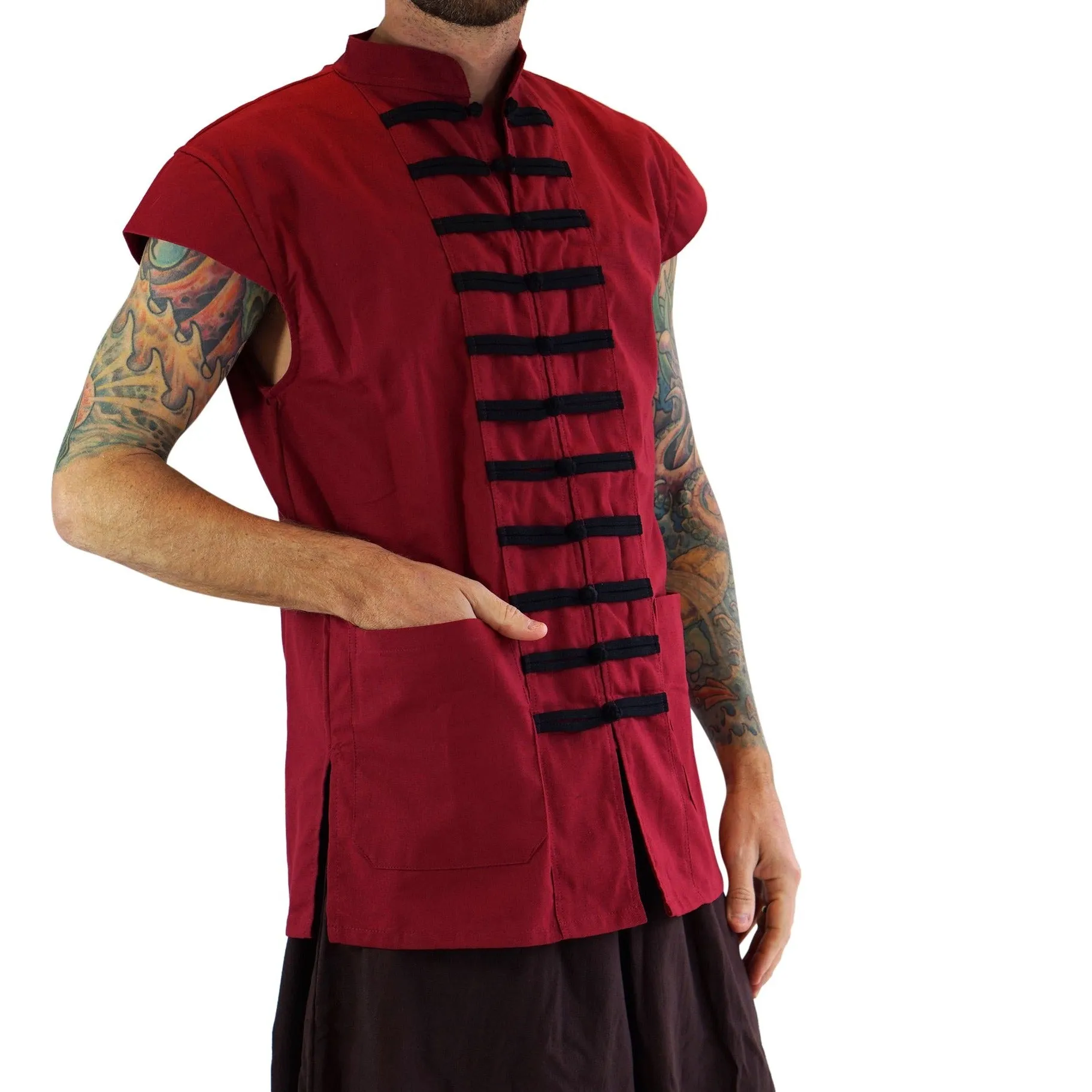 'Naval Pirate Vest' - Plain Cotton - Red