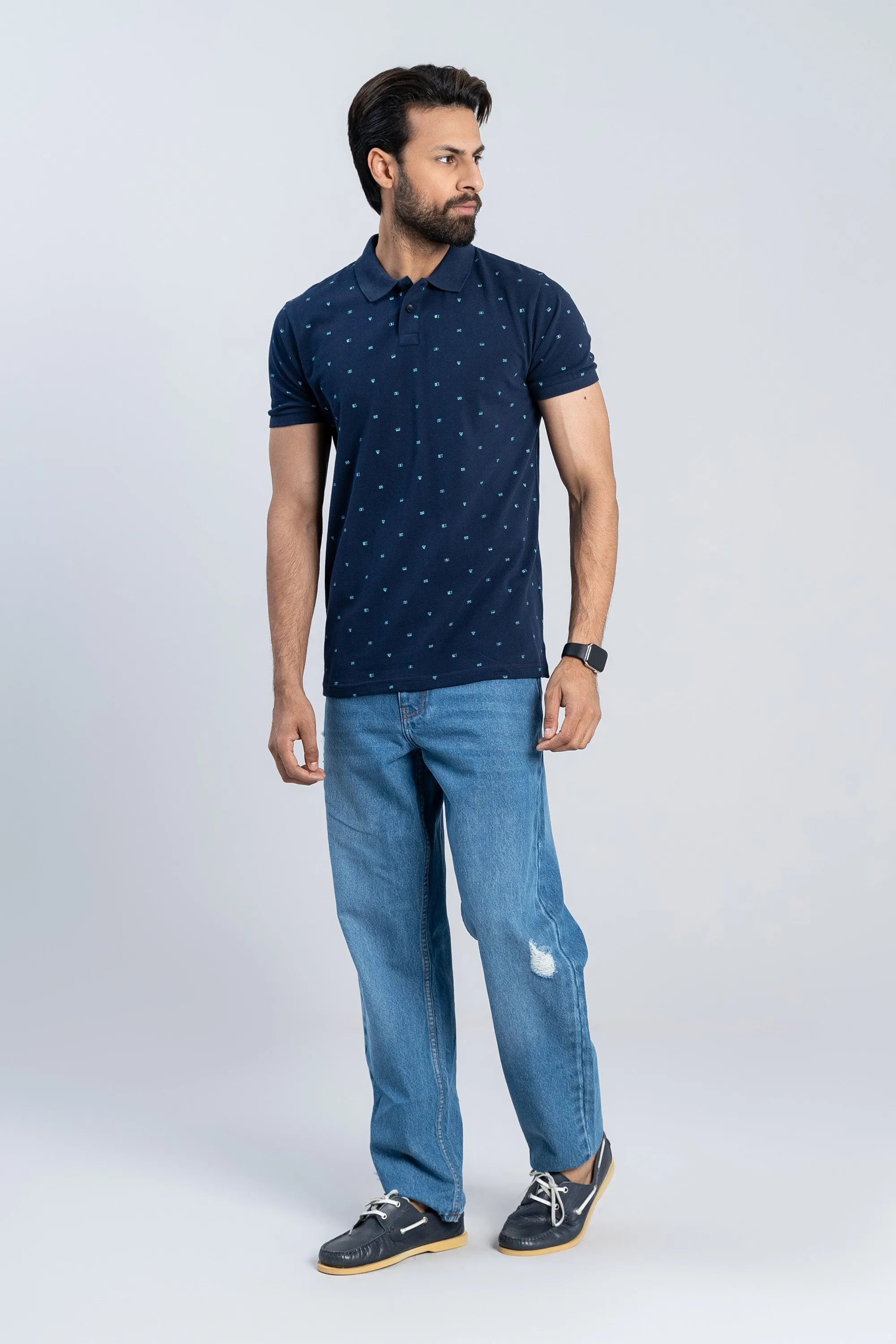 Navy Cotton Collared T-Shirt