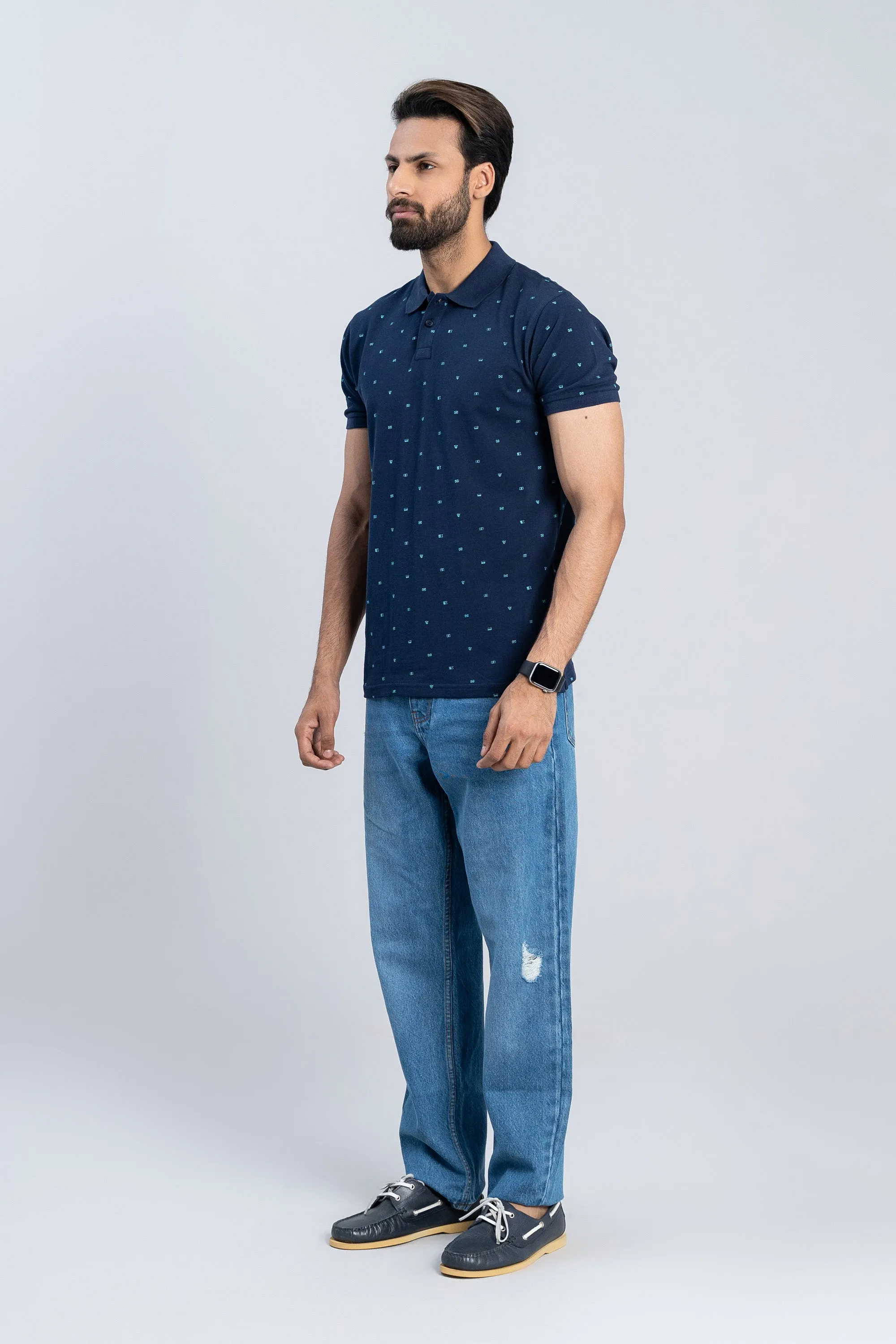 Navy Cotton Collared T-Shirt