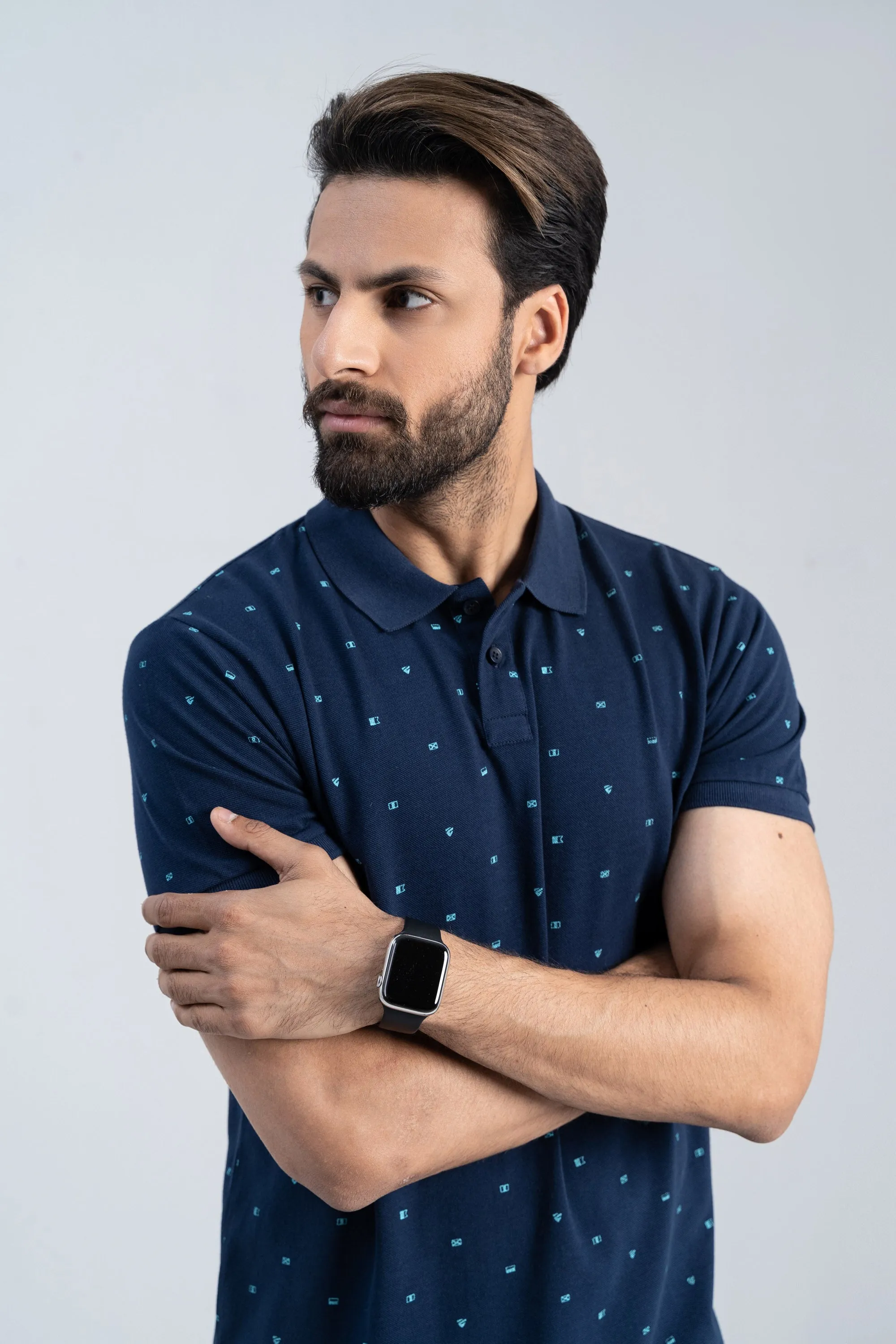 Navy Cotton Collared T-Shirt